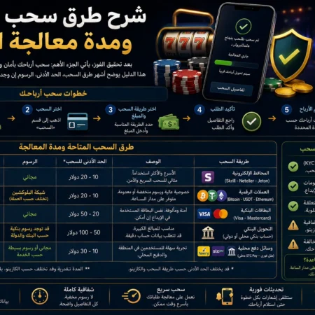 شرح طرق سحب الكازينو ومدة معالجة الأرباح