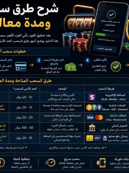 شرح طرق سحب الكازينو ومدة معالجة الأرباح