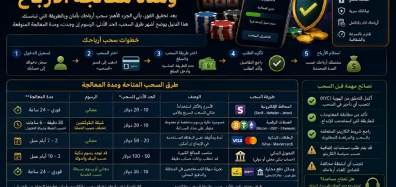 شرح طرق سحب الكازينو ومدة معالجة الأرباح