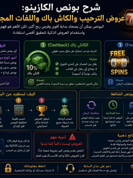 شرح بونص الكازينو: عروض الترحيب والكاش باك واللفات المجانية