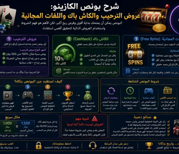 شرح بونص الكازينو: عروض الترحيب والكاش باك واللفات المجانية