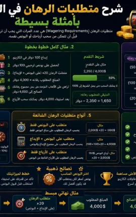 شرح متطلبات الرهان في الكازينو بأمثلة بسيطة