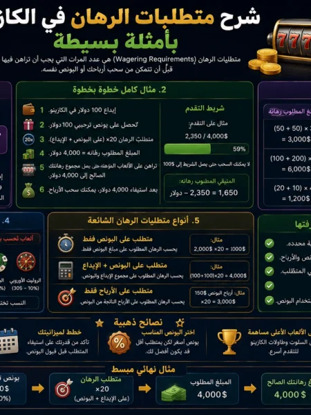 شرح متطلبات الرهان في الكازينو بأمثلة بسيطة