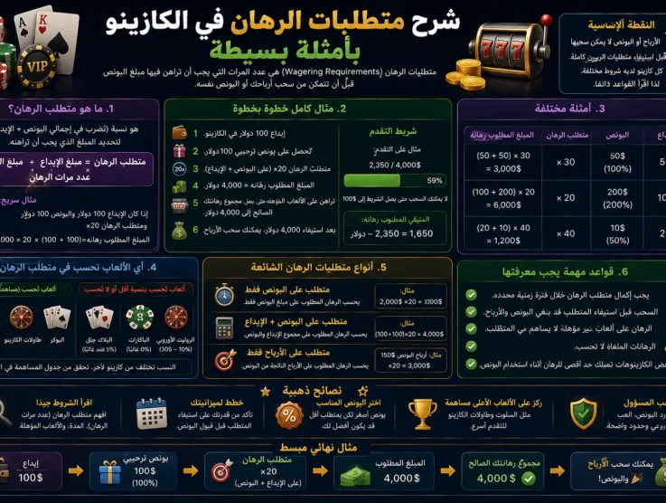 شرح متطلبات الرهان في الكازينو بأمثلة بسيطة