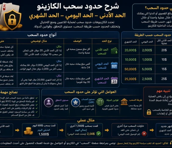 شرح حدود سحب الكازينو: الحد الأدنى واليومي والشهري