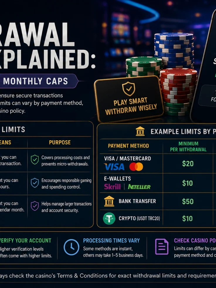 Casino Withdrawal Limits Explained: Minimum, Daily and Monthly Caps